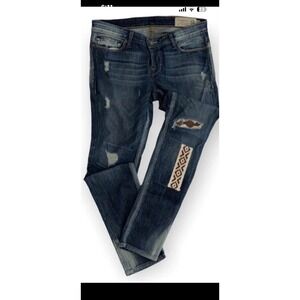 Free People x Artisan De Luxe Funky Boho Patchwork Denim Skinny Jeans 27 (T1)